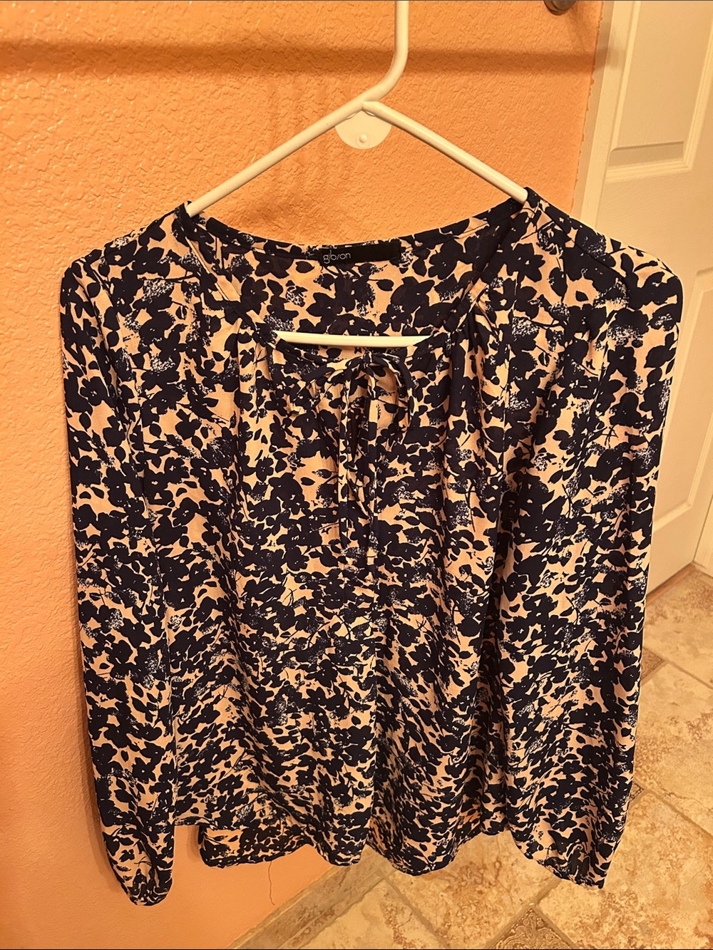 Gibson Navy Floral Print Blouse on Cream Base from Nordstrom